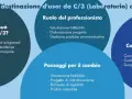 Schema sul cambio di destinazione d'uso da C/3 (laboratorio) ad abitazione, con dettagli su perché non è possibile abitare, il ruolo del professionista, i passaggi e le considerazioni.