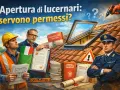 Operai e vigile esaminano documenti su un tetto con lucernario aperto. Attenzione ai **lucernari abusivi** e alle relative **sanzioni**.