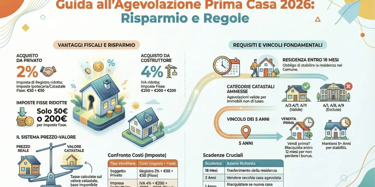 Guida all'Agevolazione Prima Casa 2026: acquisto da costruttore con IVA ridotta al 4% e imposte fisse.