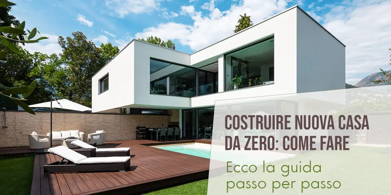 Casa moderna con piscina e arredi da esterno. Guida per affrontare gli oneri costruzione casa da zero.