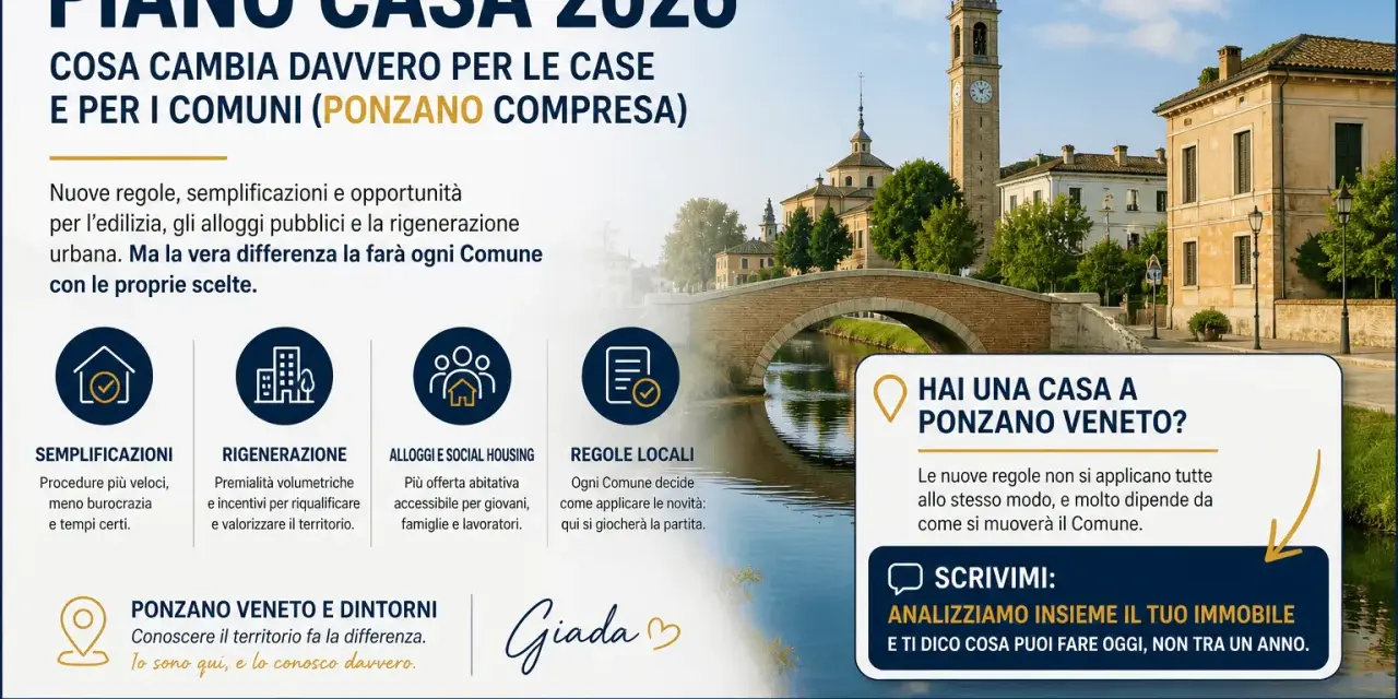 Piano Casa 2026: scopri cosa cambia per le case a Ponzano Veneto. Semplificazioni, rigenerazione, alloggi e regole locali per il tuo immobile.