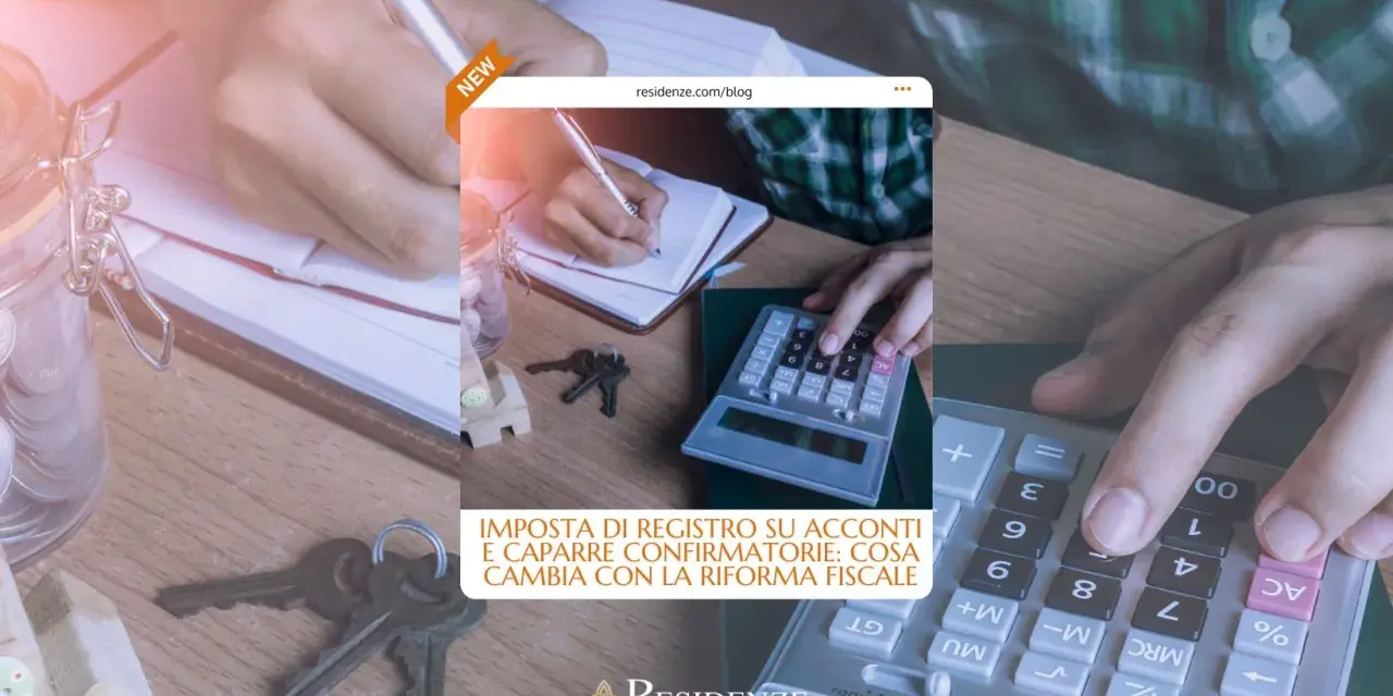 Calcoli per l'imposta di registro su acconti e caparre. Chiavi, salvadanaio e calcolatrice indicano la gestione finanziaria.