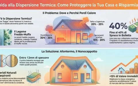 Guida alla dispersione termica: illustra come il calore fuoriesce dalla casa, causando sprechi e muffa. Soluzioni per isolare e aumentare il valore immobiliare.