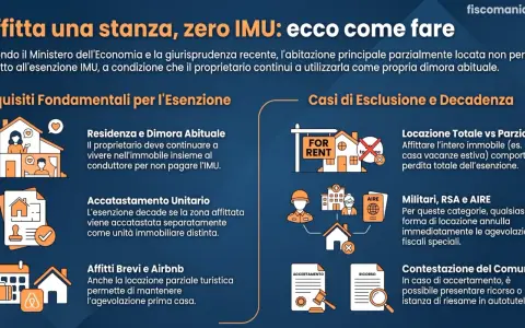 Affittare una stanza permette di mantenere l'agevolazione prima casa e zero IMU, se si continua a risiedere nell'immobile.