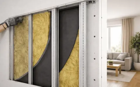 Installazione di isolamento acustico in lana di roccia e membrana per capire quanto costa insonorizzare una parete.