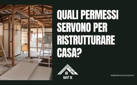 Interno di una casa in ristrutturazione, con travi a vista e scale. Il testo chiede quali permessi servono per la ristrutturazione, escludendo l'edilizia libera.