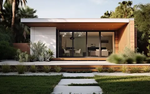 Moderna casa prefabbricata con ampie vetrate e tetto spiovente. Ottimi tetti prefabbricati prezzi al mq per un design contemporaneo.