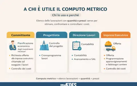 Il computo metrico, fondamentale per stimare quanto costa un progetto, è utile a Committente, Progettista, Direzione Lavori e Impresa Esecutrice.