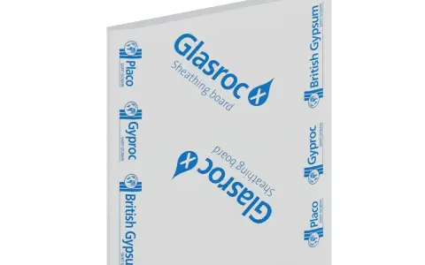 Scheda tecnica per un pannello Glasroc, un materiale da costruzione con un habitus forte, ideale per isolamento e finiture.
