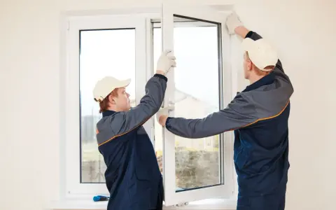 Installatori montano una finestra, mostrando le spallette finestre cosa sono e come si integrano nel muro.