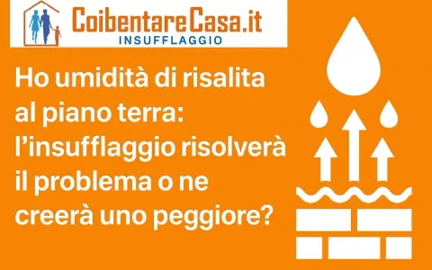 Umidità di risalita al piano terra: l'insufflaggio risolverà il problema o ne creerà uno peggiore? Icona di gocce d'acqua e frecce che salgono da mattoni.