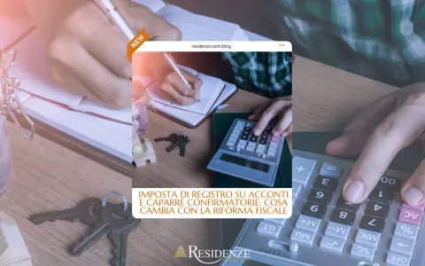 Calcoli per l'imposta di registro su acconti e caparre. Chiavi, salvadanaio e calcolatrice indicano la gestione finanziaria.