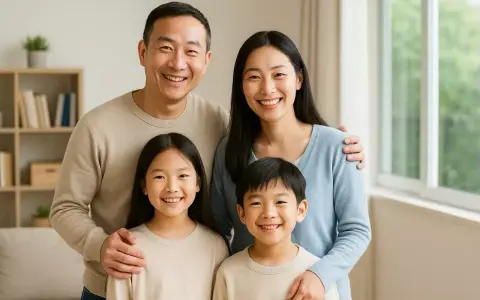 Famiglia sorridente, pronta a presentare i documenti per idoneità alloggiativa.