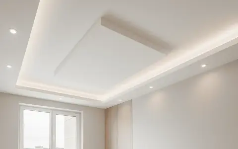Soffitto moderno con faretti e illuminazione a LED integrata, un esempio di come imbiancare il soffitto per un effetto luminoso e pulito.
