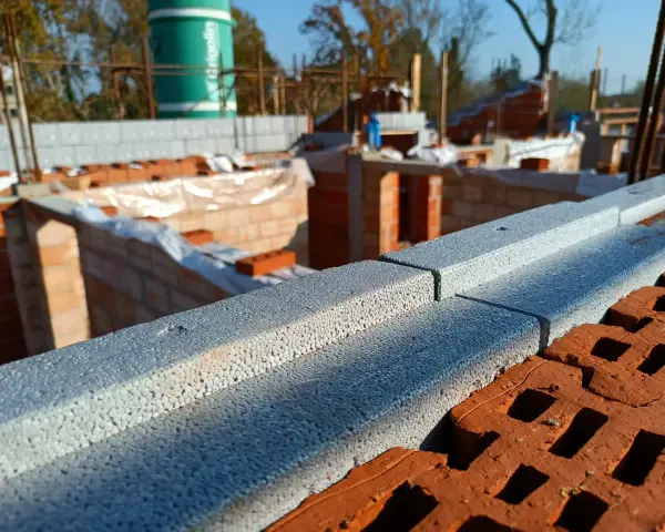 Costruzione in corso: blocchi di polistirene espanso per isolamento termico, un'alternativa al cappotto lana di roccia pro e contro da valutare.