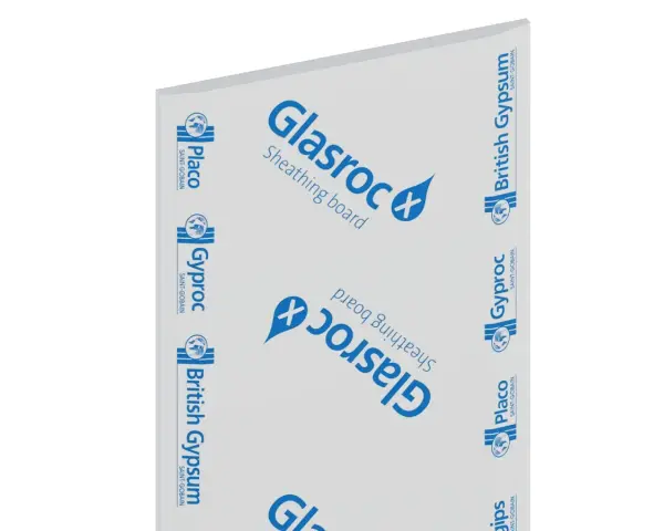 Scheda tecnica per un pannello Glasroc, un materiale da costruzione con un habitus forte, ideale per isolamento e finiture.