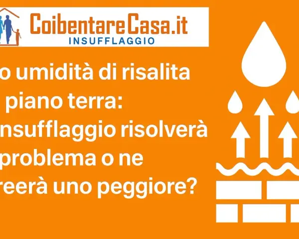 Umidità di risalita al piano terra: l'insufflaggio risolverà il problema o ne creerà uno peggiore? Icona di gocce d'acqua e frecce che salgono da mattoni.