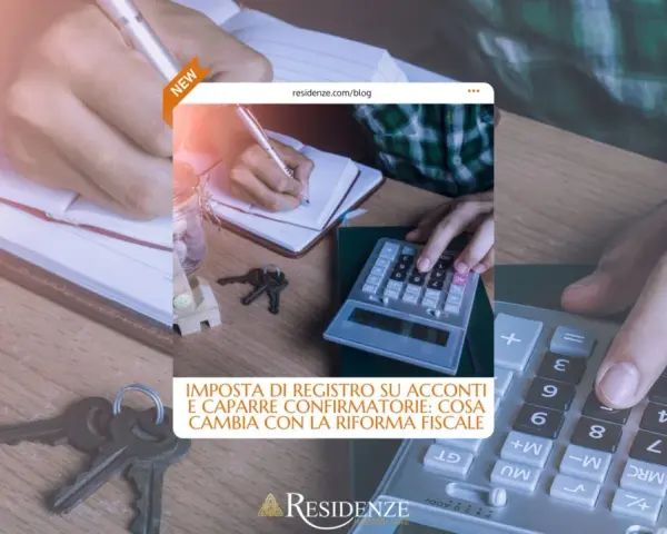Calcoli per l'imposta di registro su acconti e caparre. Chiavi, salvadanaio e calcolatrice indicano la gestione finanziaria.