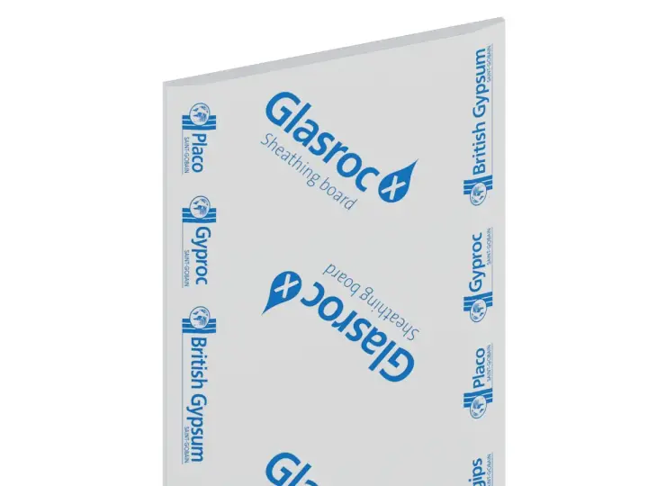 Scheda tecnica per un pannello Glasroc, un materiale da costruzione con un habitus forte, ideale per isolamento e finiture.