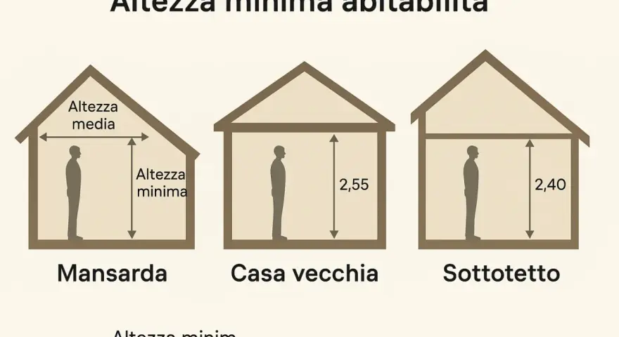 Confronto tra altezza minima abitabilità in mansarda, casa vecchia e sottotetto.