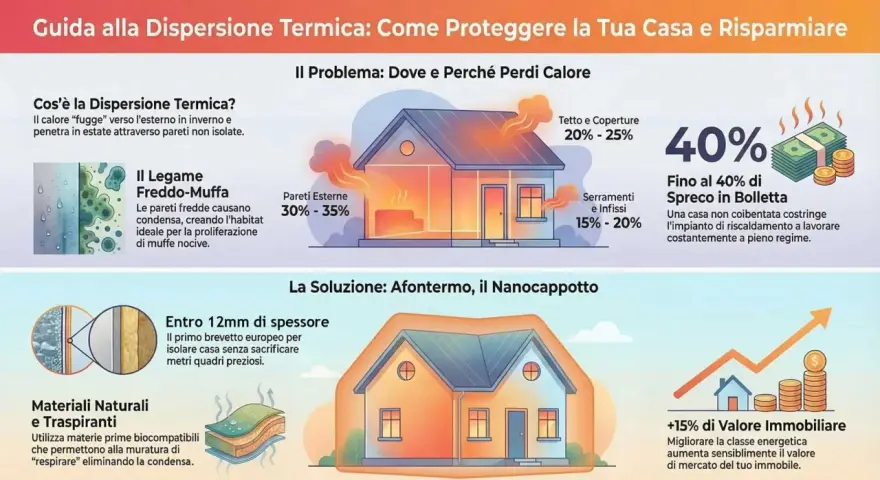 Guida alla dispersione termica: illustra come il calore fuoriesce dalla casa, causando sprechi e muffa. Soluzioni per isolare e aumentare il valore immobiliare.