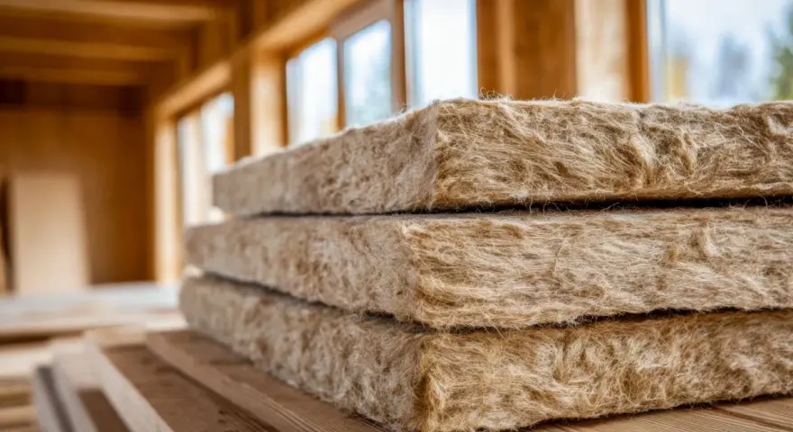 Pannelli isolanti in fibra di legno, pronti per l'installazione. Valutare i cappotto termico svantaggi prima di procedere.