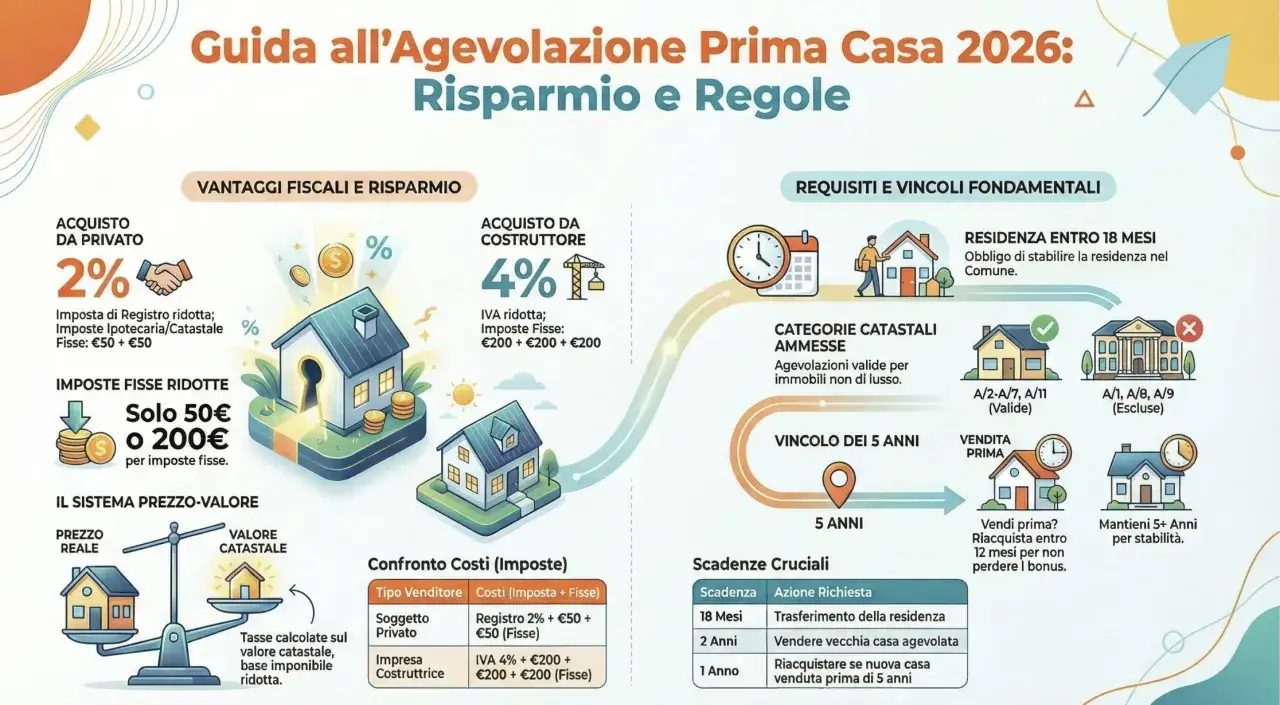 Guida all'agevolazione prima casa 2026: acquisto da costruttore con IVA ridotta al 4% e imposte fisse.